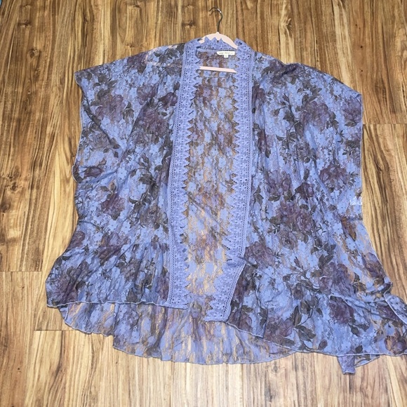 Indigo Thread Co womens large 12 14 cardigan duster kimono lace purple high low - Picture 1 of 10
